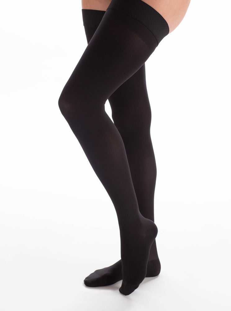 Couture Compression Stocking, 15-20mmHg, Black, Thigh length, Size D Regular