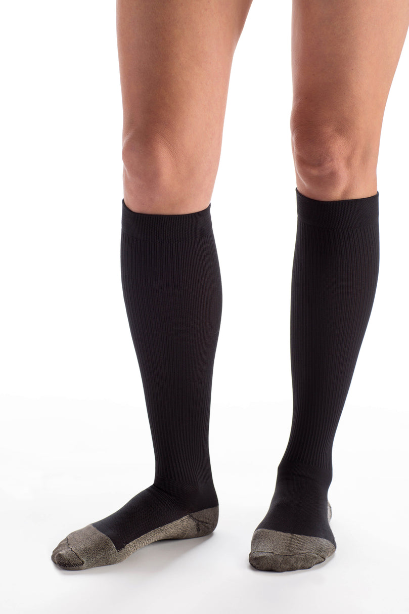 Couture Compression Cushion Foot Sock, 15-20mmHg, Black, Size D Regular